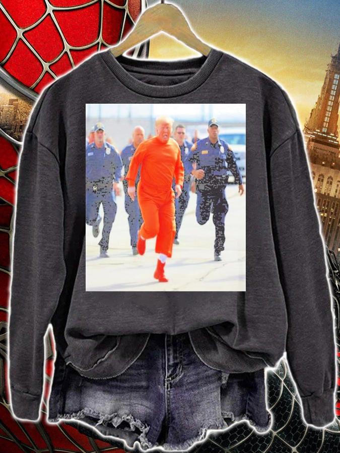 Donald Trump Running Away From Cops In Orange Jumpsuit t-shirt sweatshirt