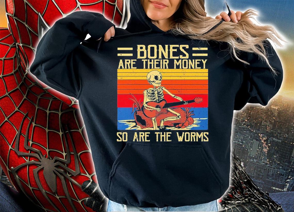 Halloween Bones Are Their Money Skeleton Playing Guitar Retro Vintage T-Shirt t-shirt