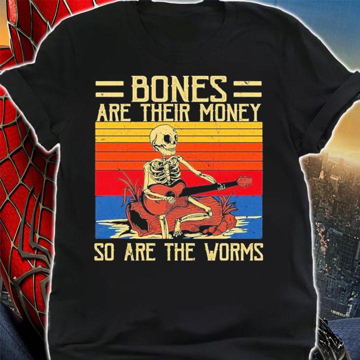 Halloween Bones Are Their Money Skeleton Playing Guitar Retro Vintage T-Shirt t-shirt