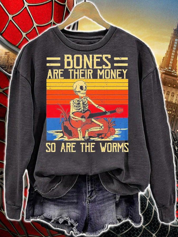 Halloween Bones Are Their Money Skeleton Playing Guitar Retro Vintage T-Shirt t-shirt