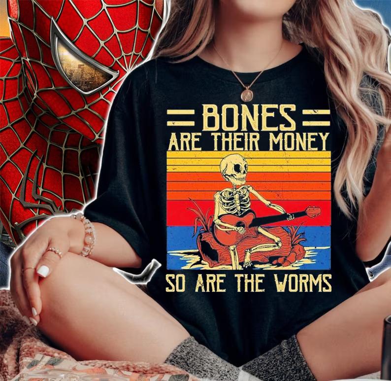 Halloween Bones Are Their Money Skeleton Playing Guitar Retro Vintage T-Shirt t-shirt