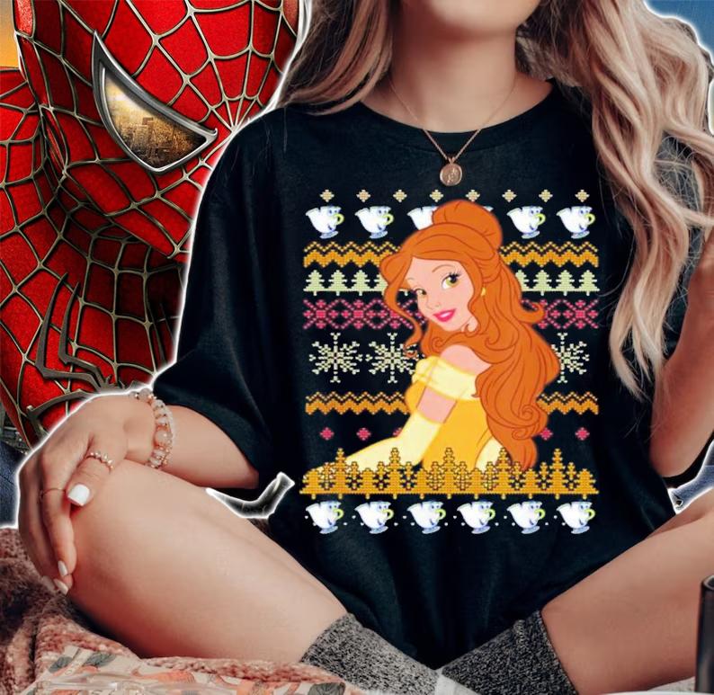 Disney Beauty And The Beast Christmas Belle Tea Cups Shirt t-shirt