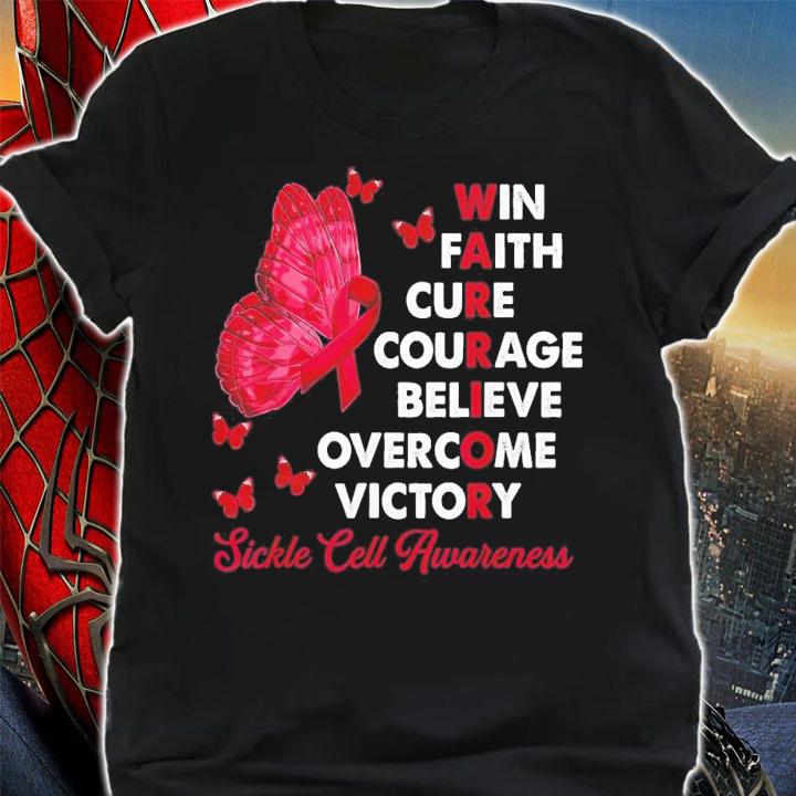 Warrior Win Faith Cure Ribbon Sickle Cell Awareness T-Shirt t-shirt