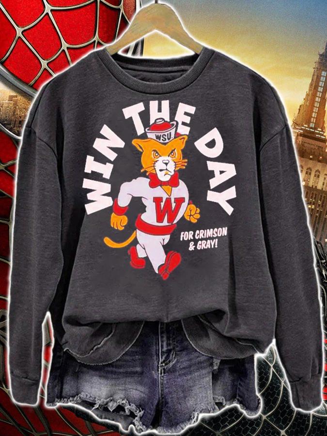 Win The Day WSU Cougar Mascot For Crimson And Gray Shirt t-shirt sweatshirt