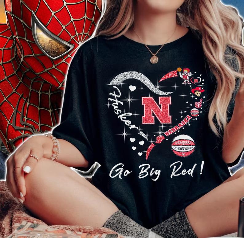Heart Nebraska Cornhuskers Go Big Red Husker Football Lover t-shirt woman shirt