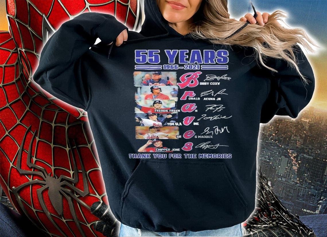 55 years 1966-2021 player Atlanta Braves signatures thank you for the memories shirt t-shirt