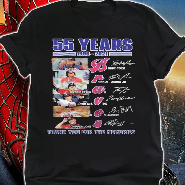 55 years 1966-2021 player Atlanta Braves signatures thank you for the memories shirt t-shirt