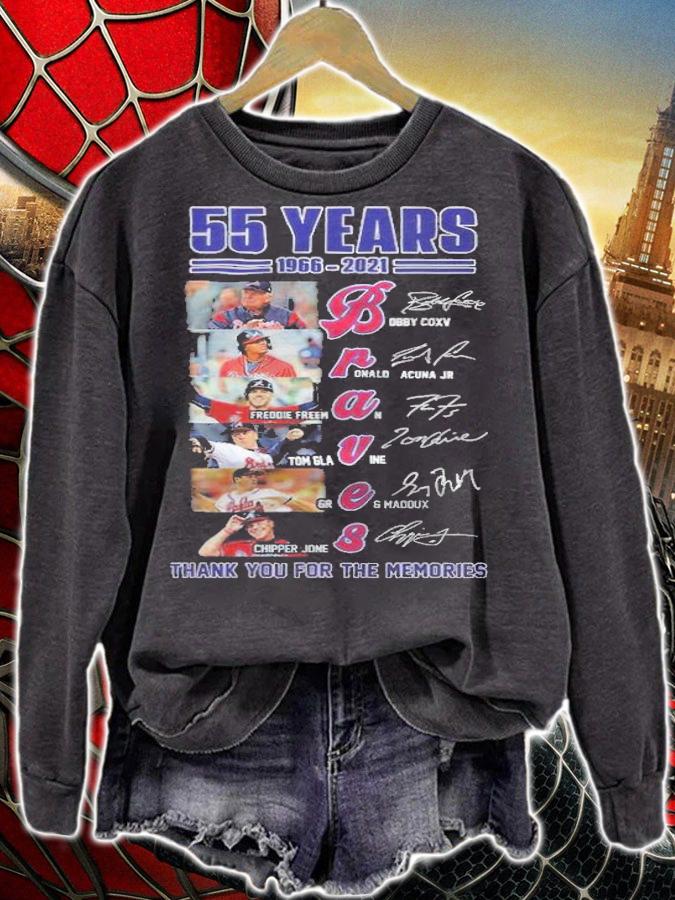 55 years 1966-2021 player Atlanta Braves signatures thank you for the memories shirt t-shirt