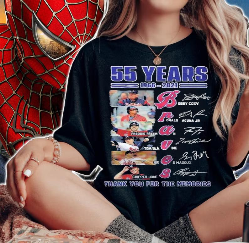 55 years 1966-2021 player Atlanta Braves signatures thank you for the memories shirt t-shirt