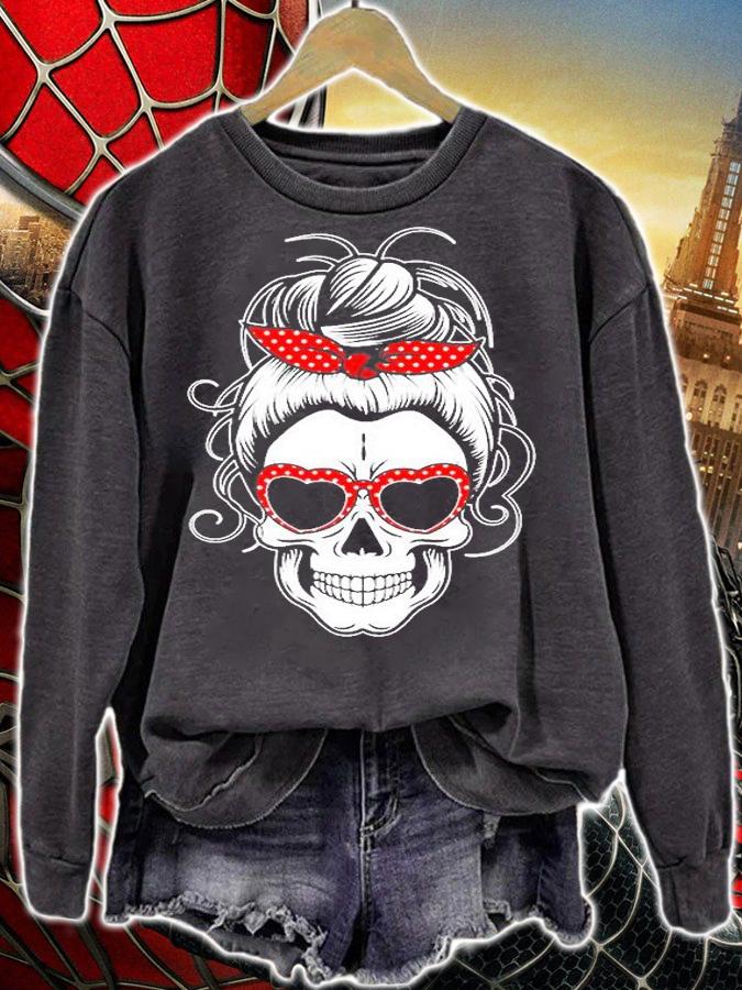 Halloween Messy Bun Skull Matching Group T-Shirt t-shirt sweatshirt