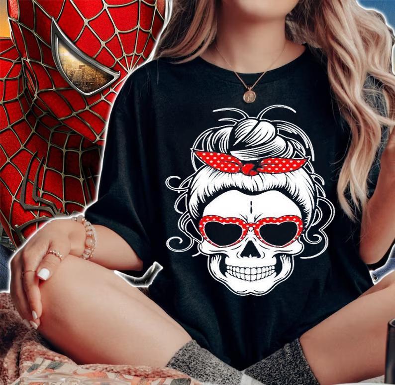Halloween Messy Bun Skull Matching Group T-Shirt t-shirt woman shirt