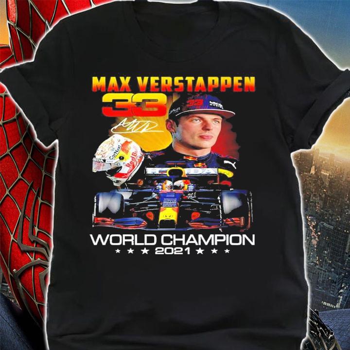 Max Verstappen 33 World Champion 2021 Signatures Shirt t-shirt