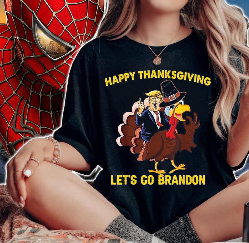 Happy Thanksgiving Let's Go Brandon Funny Trump Riding Turkey T-Shirt t-shirt