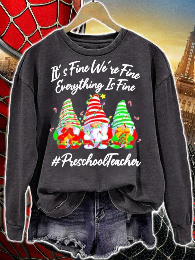 Preschool Teacher Crew Everything Is Fine Christmas Gnomie Shirt t-shirt sweatshirt