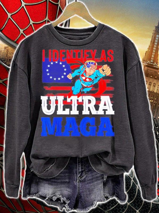 Donald Trump Supertrump I Identify As Ultra Maga American Flag Shirt t-shirt sweatshirt