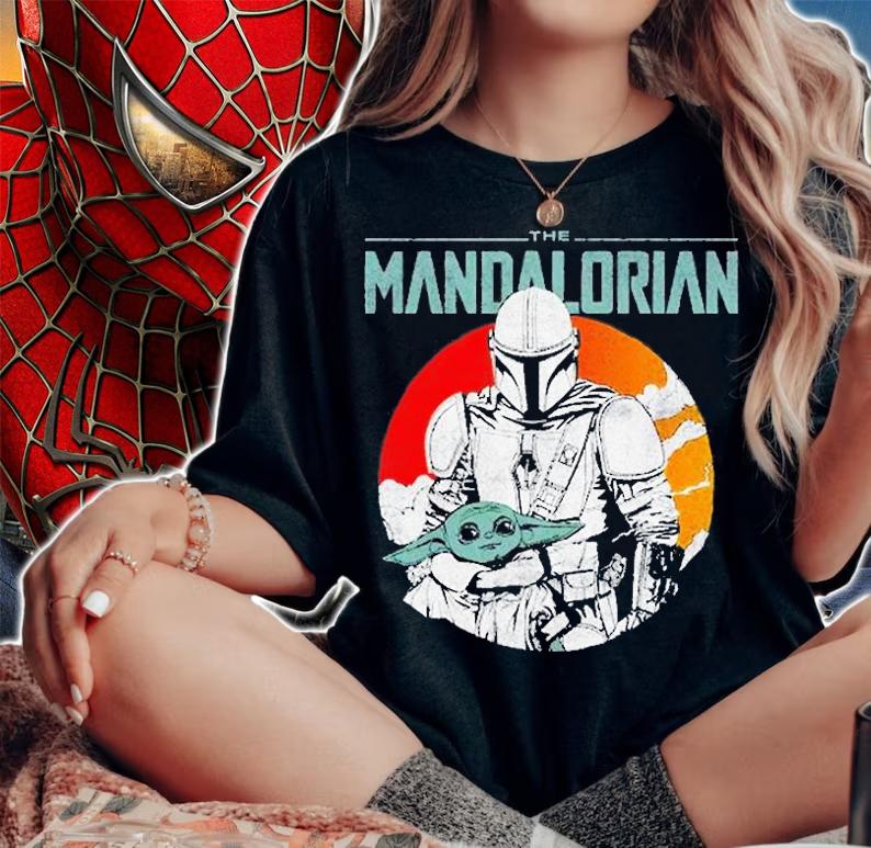 Star Wars Mando And The Child Faded Poster T-Shirt t-shirt woman shirt