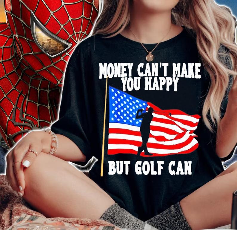 National Golf Day, Golfer American Flag Silhouette Quote T-Shirt t-shirt woman shirt