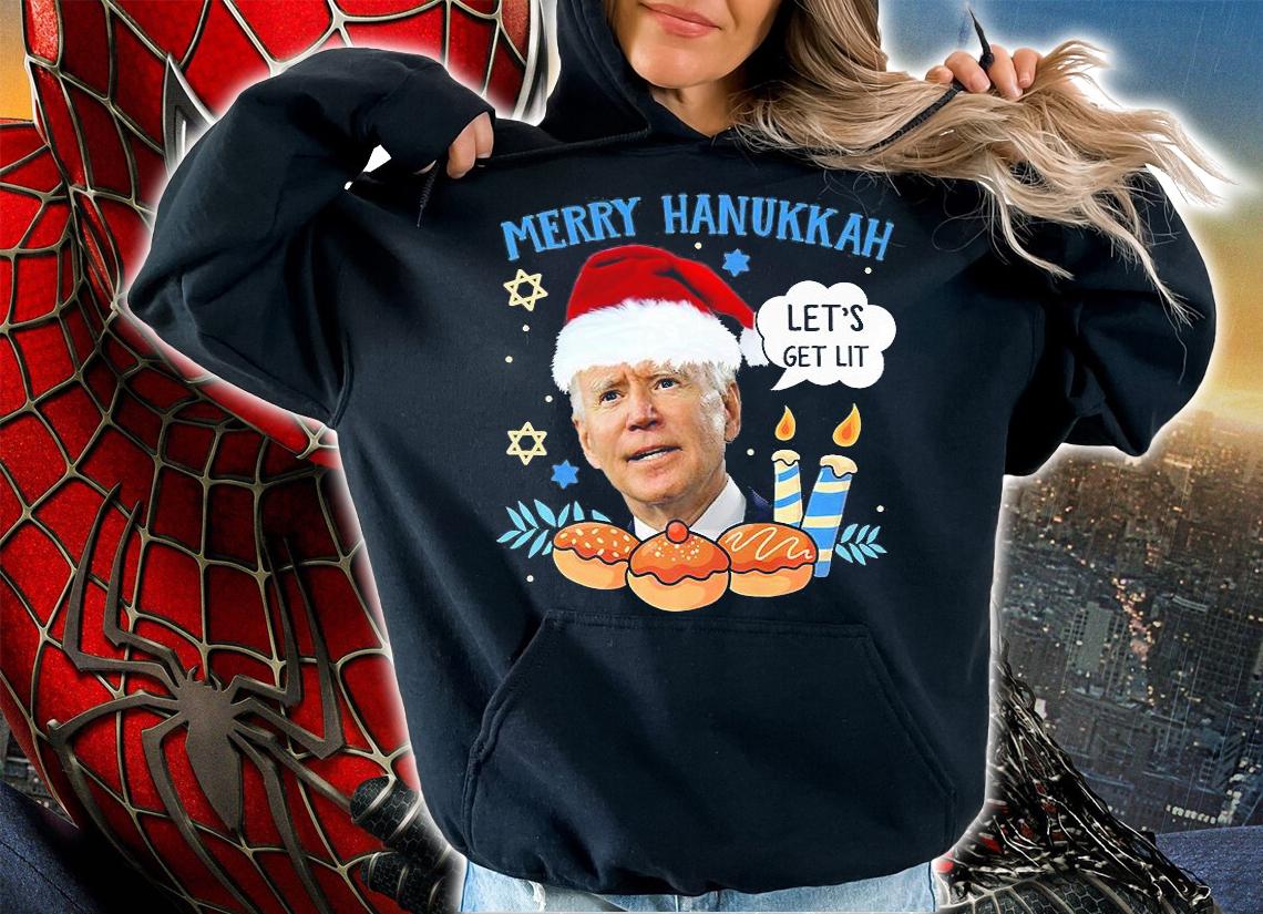 Santa Biden Merry Hanukkah Let's Get Lit Christmas T-Shirt t-shirt hoodie