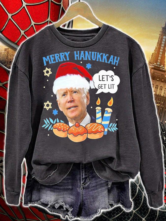 Santa Biden Merry Hanukkah Let's Get Lit Christmas T-Shirt t-shirt sweatshirt
