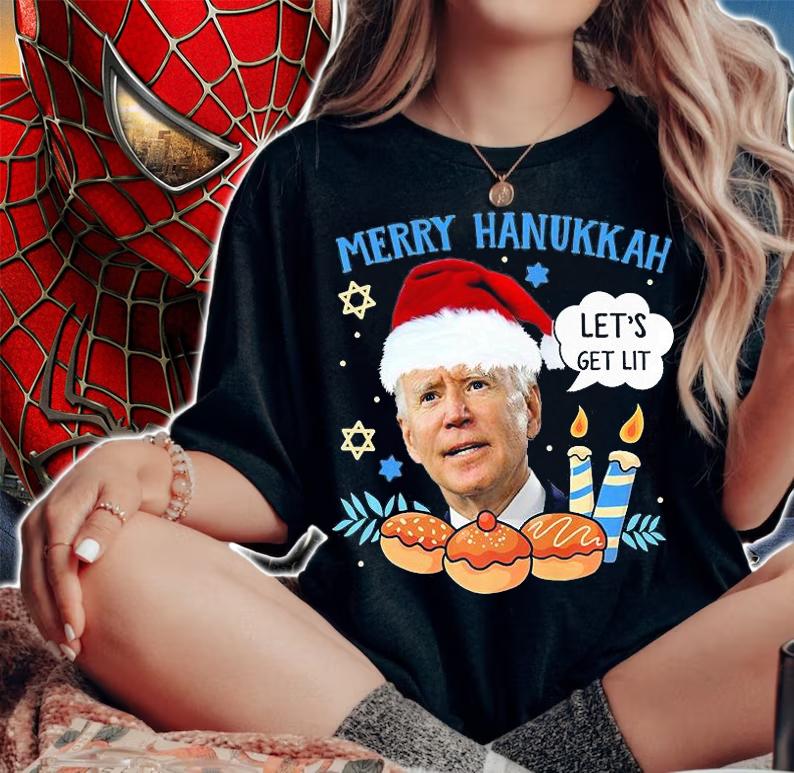 Santa Biden Merry Hanukkah Let's Get Lit Christmas T-Shirt t-shirt woman shirt
