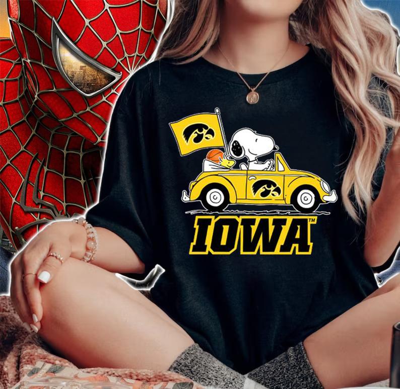 Iowa Hawkeyes Snoopy Woodstock Driving Car t-shirt woman shirt