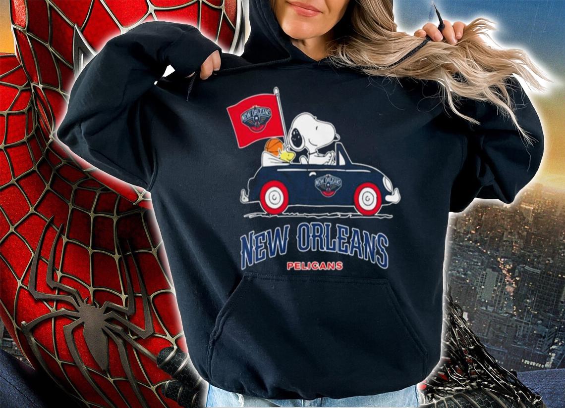 Snoopy And Woodstock Driving Car New Orleans Pelicans Flag t-shirt