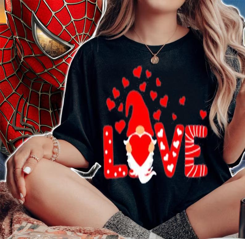 Valentine's Day LOVE Gnomies Holding Red Heart Valentine T-Shirt t-shirt woman shirt
