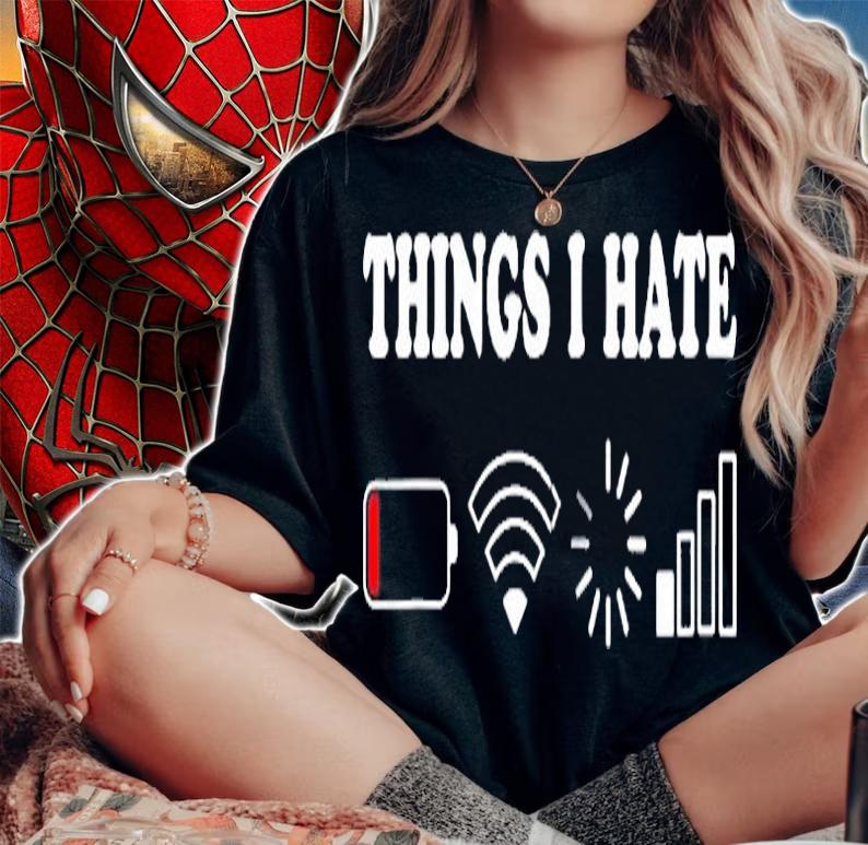 Things I Hate Low Battery No Wifi Retro Gamer Coder Nerd Zip T-Shirt woman shirt