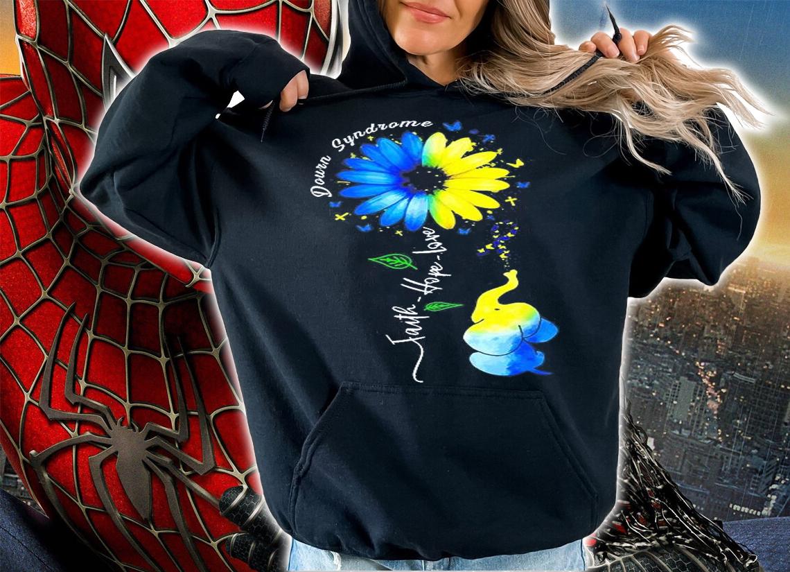 Faith Hope Love Awareness Downs Syndrome The Blue Elephant T-Shirt hoodie