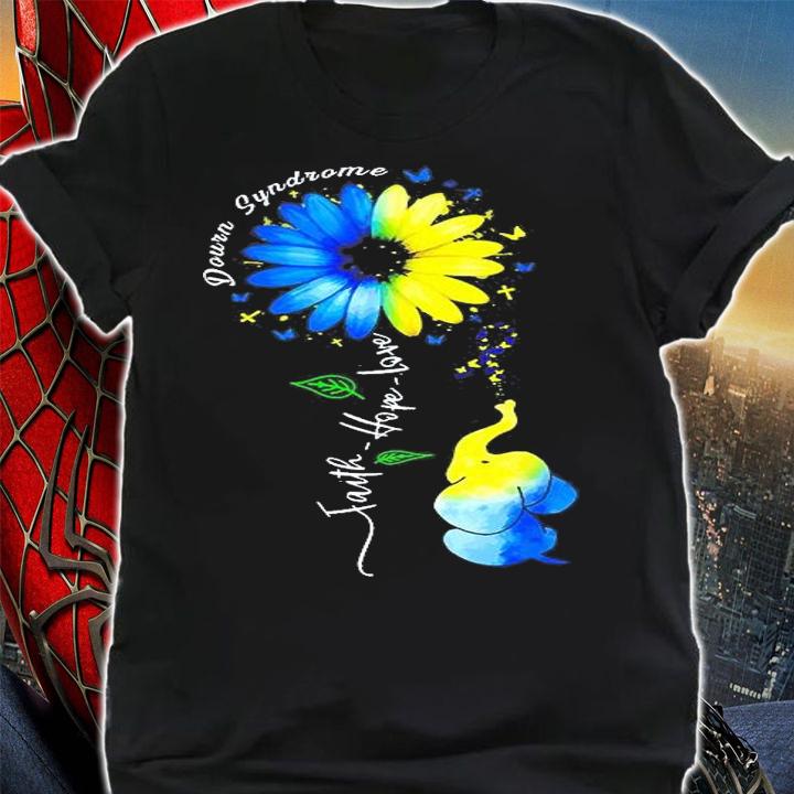 Faith Hope Love Awareness Downs Syndrome The Blue Elephant T-Shirt shirt