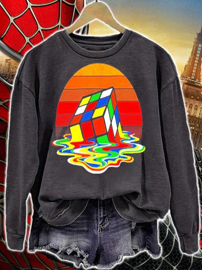 Melting Puzzle Cube Speed Cuber Hobby 80S Vintage Math Game T-Shirt sweatshirt