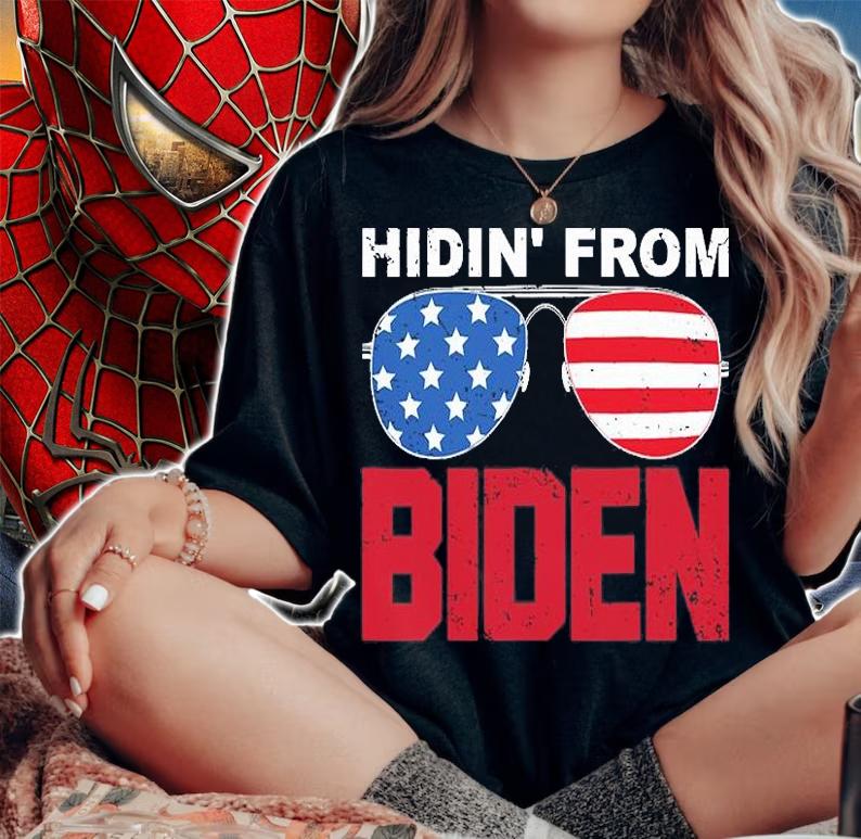 Hidin' From Biden Sunglasses USA Flag Vintage T-Shirt woman shirt
