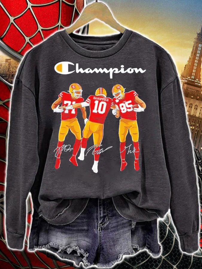 San Francisco 49ers Champion Trent Williams Vs Jimmy Garoppolo And George Kittle Signatures Shirt sweatshirt