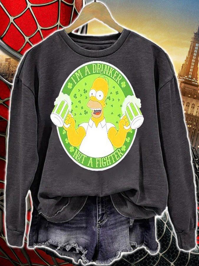 The Simpsons St Patricks Day Homer Drinker Not Fighter T-Shirt