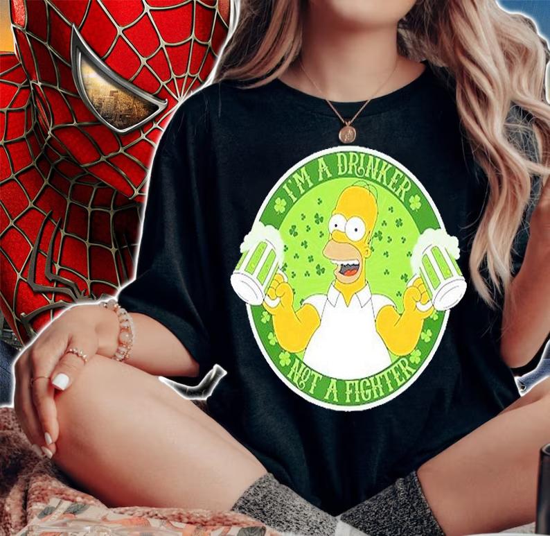 The Simpsons St Patricks Day Homer Drinker Not Fighter T-Shirt
