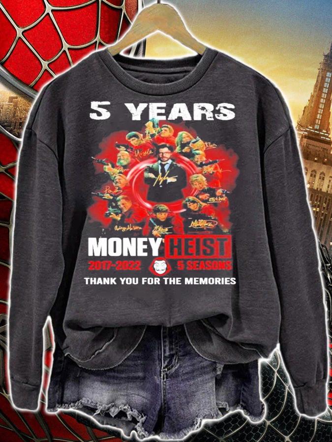5 Years Money Heist 2017 2022 5 Seasons Signature Thank You For The Memories t-shirt
