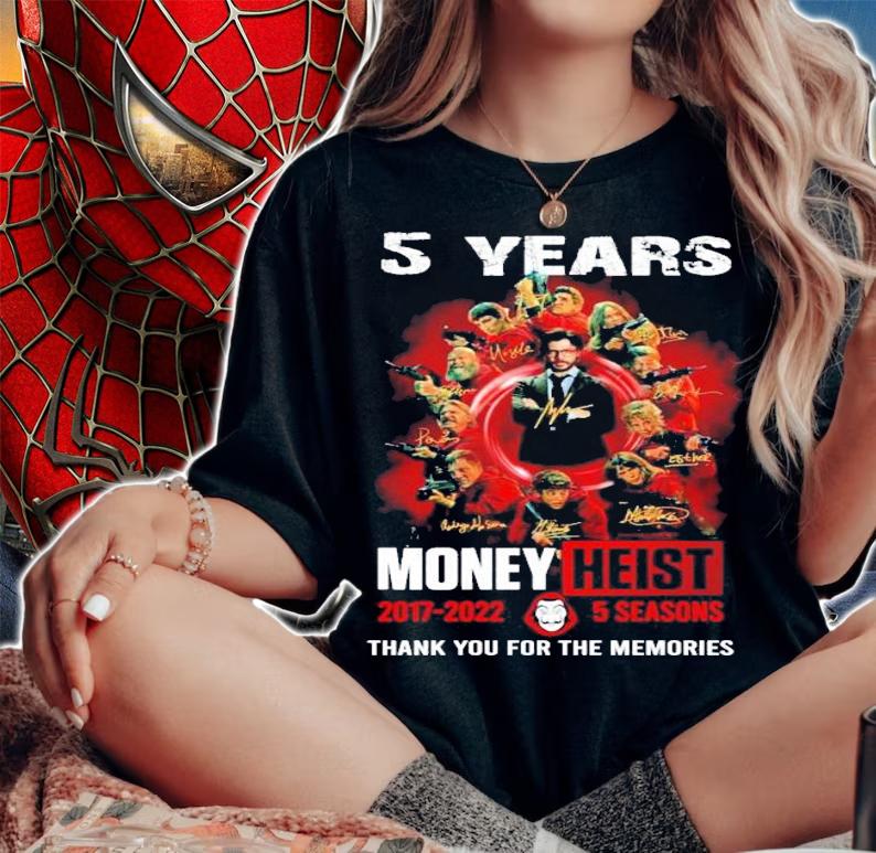 5 Years Money Heist 2017 2022 5 Seasons Signature Thank You For The Memories t-shirt