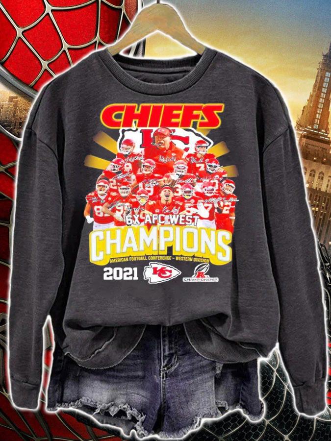 Chiefs 6X AFC West Champions American Football Conference 2021 Kansas City Chiefs Signatures Shirt sweatshirt