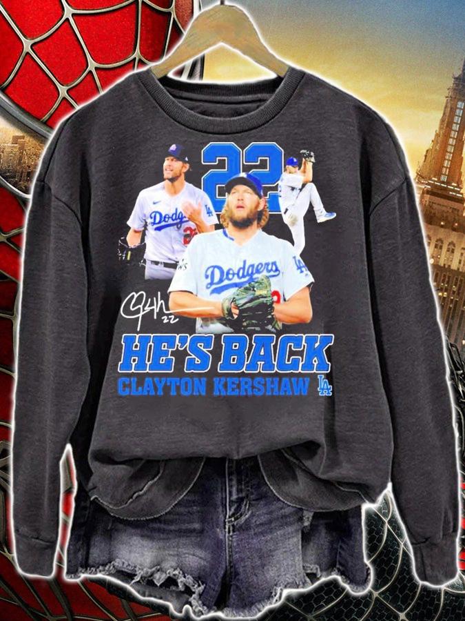 Clayton Kershaw Los Angeles Dodgers He's Back Signatures Shirt sweatshirt