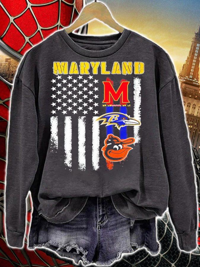 Maryland American flag Maryland Terrapins Baltimore Ravens Baltimore Orioles shirt sweatshirt