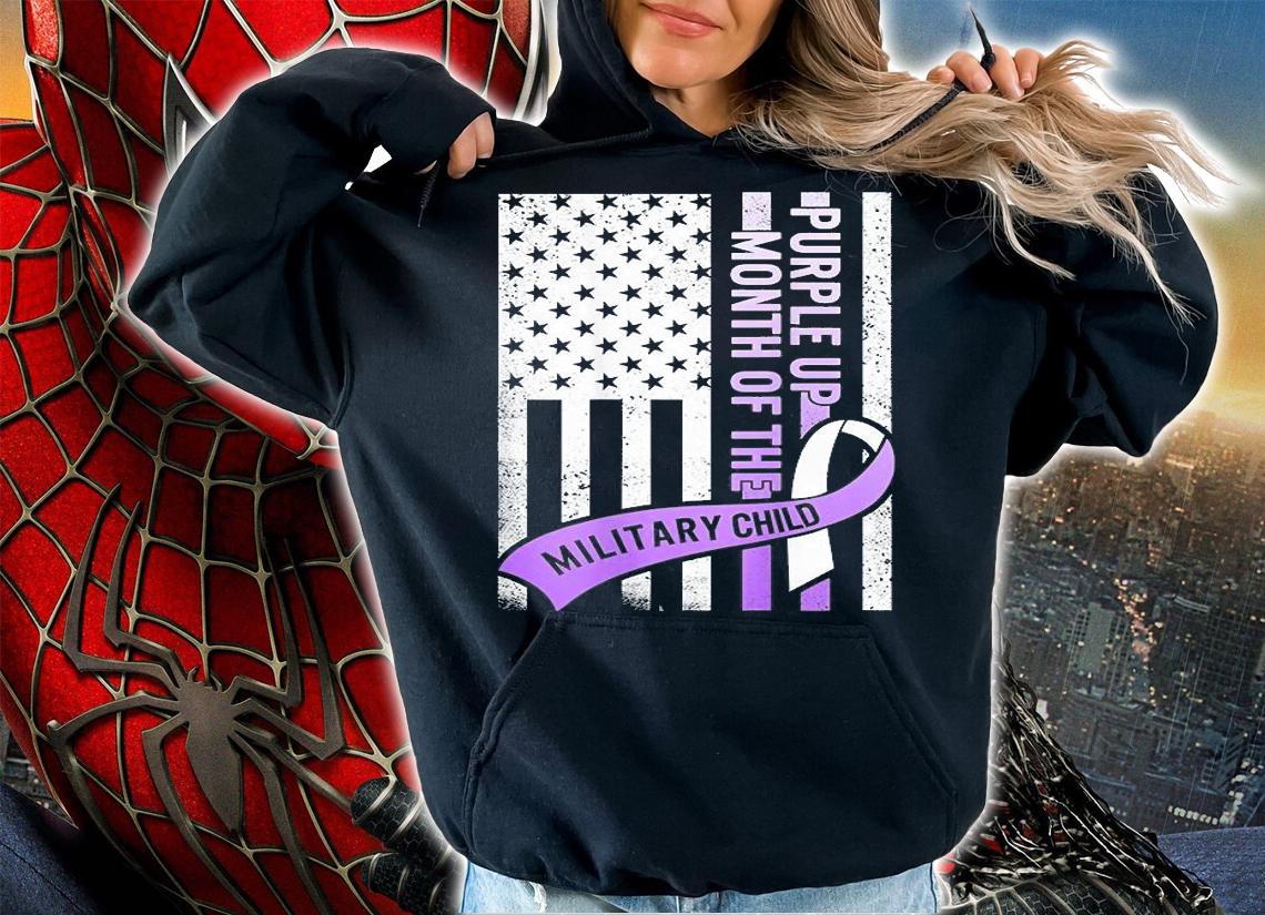 Purple Up Military Child Month USA Flag Ribbon T-Shirt hoodie