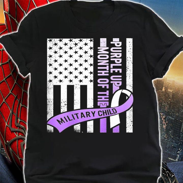 Purple Up Military Child Month USA Flag Ribbon T-Shirt shirt