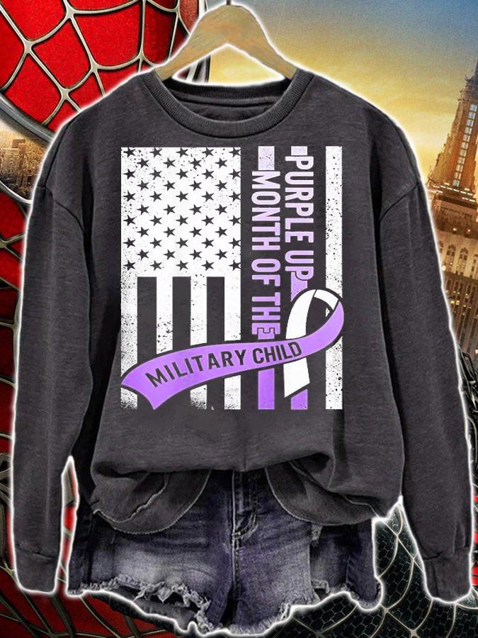 Purple Up Military Child Month USA Flag Ribbon T-Shirt sweatshirt