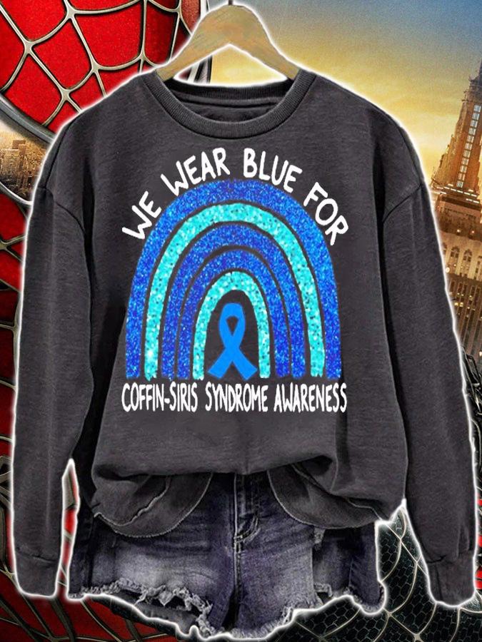 We Wear Blue For Coffin Siris Syndrome Awareness Rainbow T-Shirt