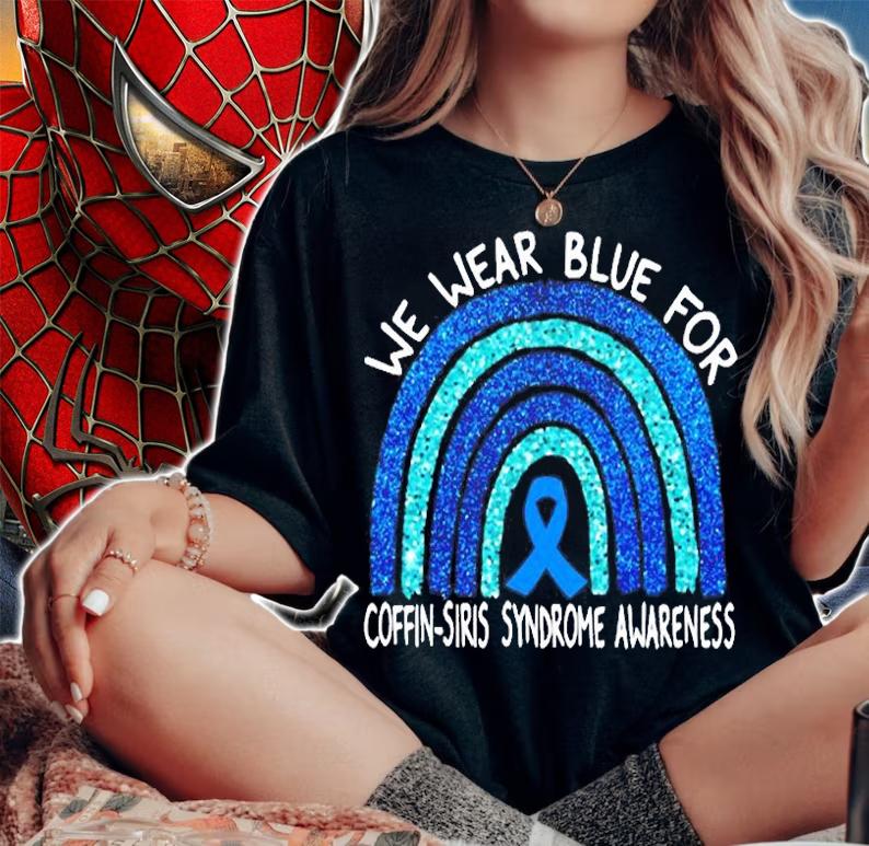 We Wear Blue For Coffin Siris Syndrome Awareness Rainbow T-Shirt