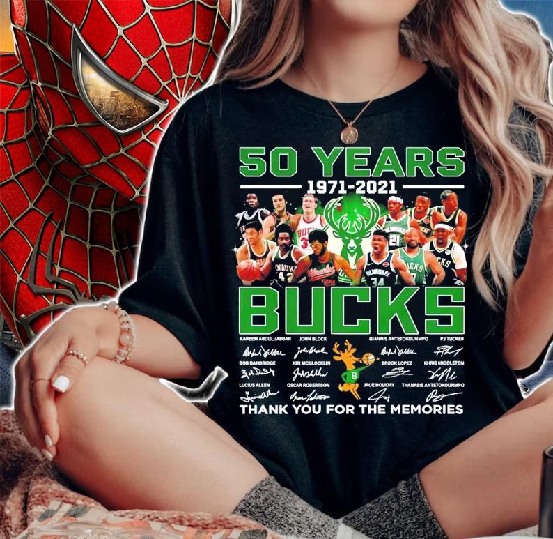 50 years 1971-2021 Milwaukee Bucks signatures thank you for the memories shirt woman shirt