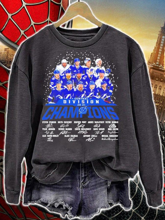 Central Division 2021 Champions Tampa Bay Lightning signatures t-shirt sweatshirt