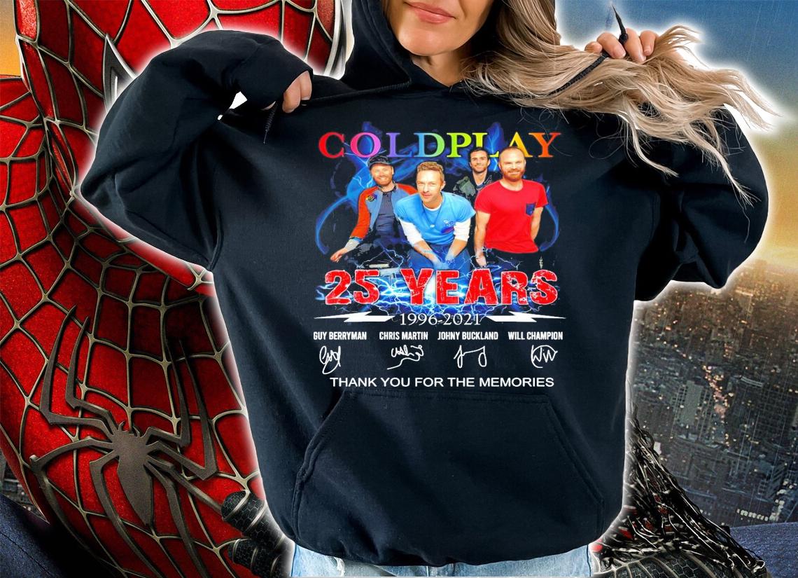 Coldplay 25 years 1996-2021 signature thank you for the memories shirt