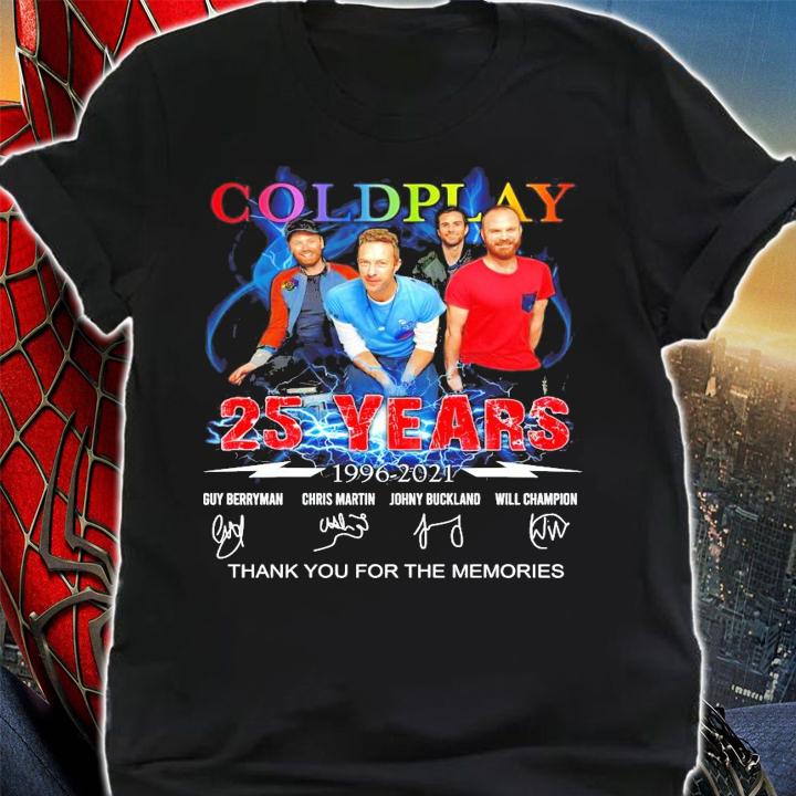 Coldplay 25 years 1996-2021 signature thank you for the memories shirt