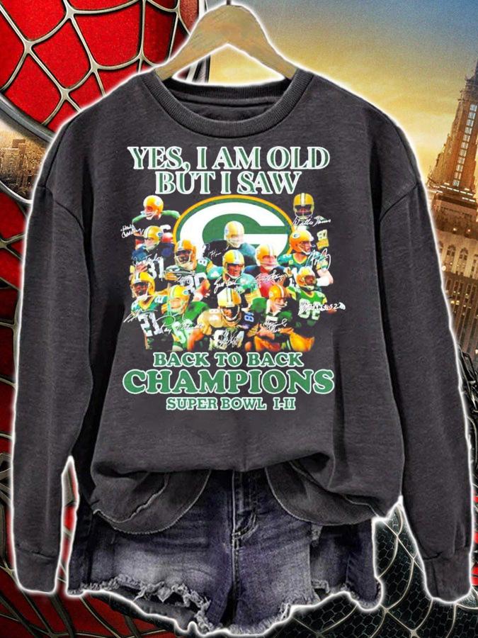 Green Bay Packer Yes I am old but I saw back to back Champions signatures shirt sweatshirt